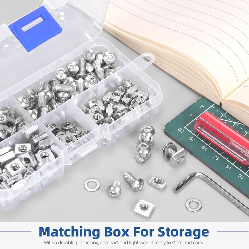 Glarks 201pcs M5 T Slot Nut and Button Head Socket Cap Screw Kit for 2020 Series Aluminum Extrusion, 40pcs 2020 Series T Nut and 40pcs T Sliding Nut, 80pcs Hexagon Socket Screw with 40pcs Flat Washers - Image 5